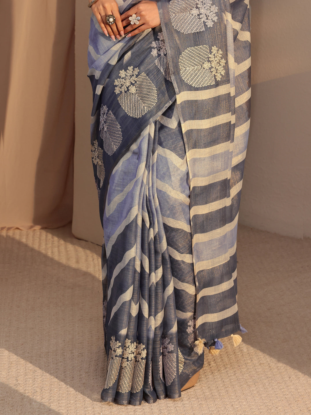  Lavender Chevron Printed Cotton Blend Saree 