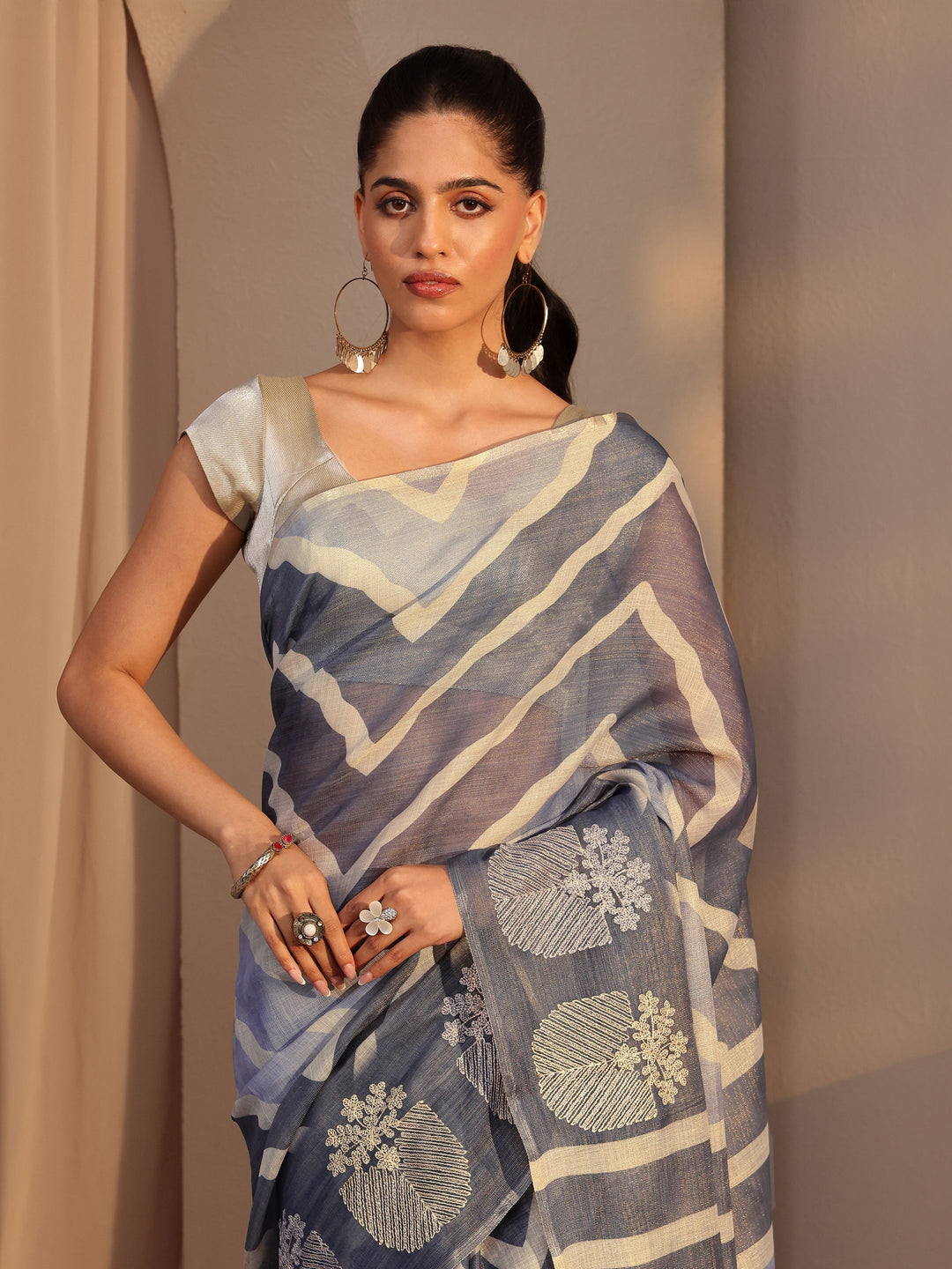  Lavender Chevron Printed Cotton Blend Saree 