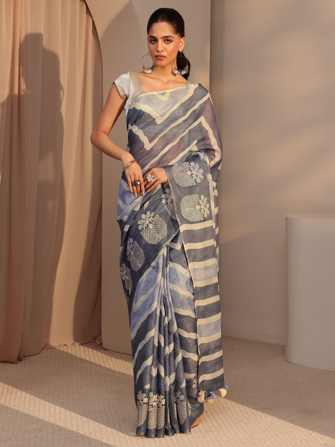  Lavender Chevron Printed Cotton Blend Saree 