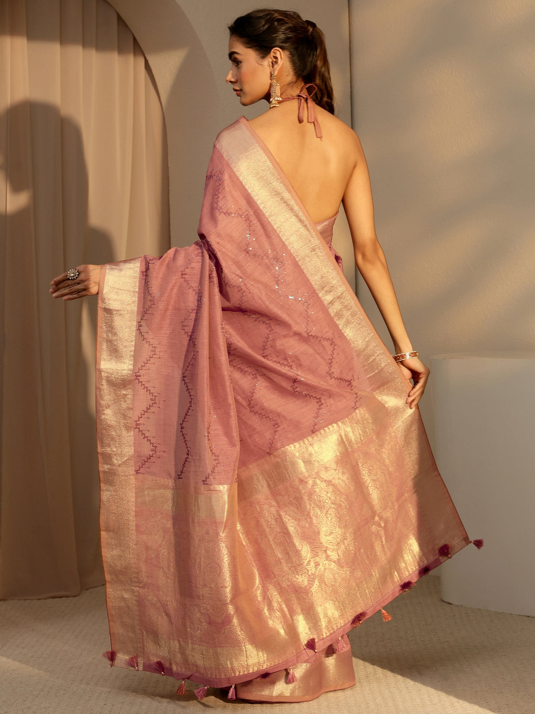  Brown Chevron Embroidered Cotton Blend Saree 