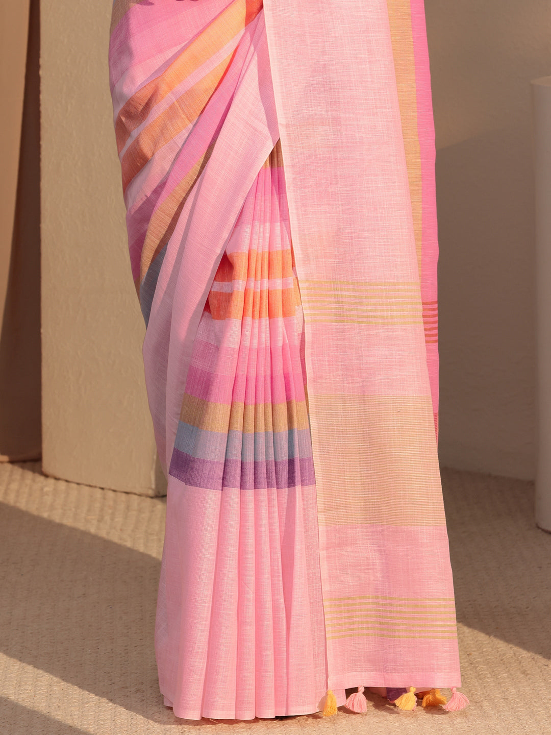  Pink Colorblock Printed Cotton Blend Saree 