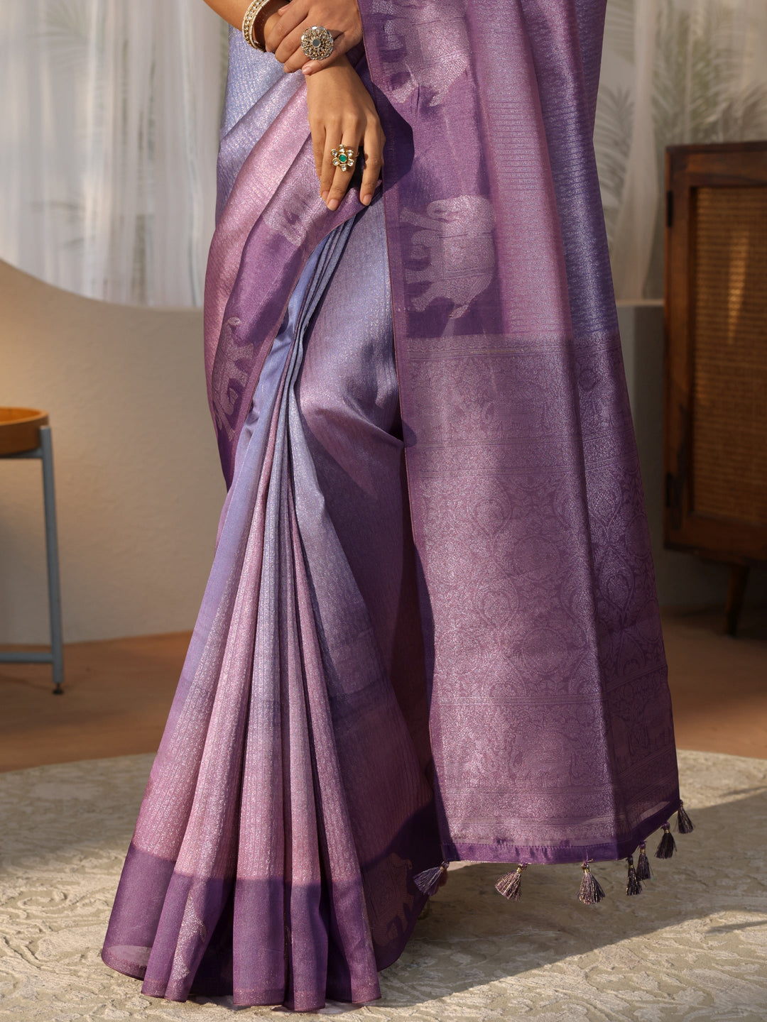  Purple Woven Design Cotton Blend Saree 