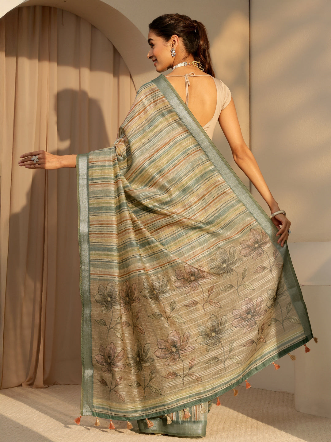  Multi Color Striped Cotton Blend Saree 
