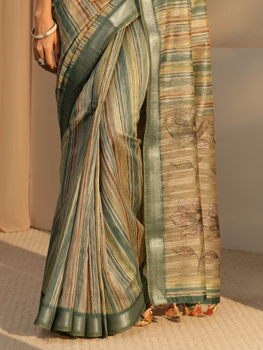  Multi Color Striped Cotton Blend Saree 