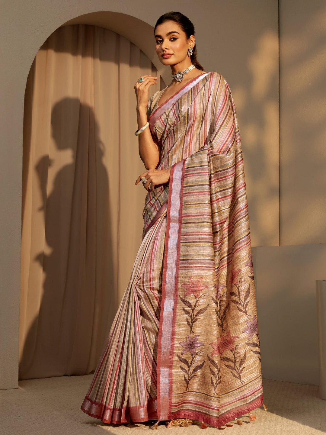  Multi Color Striped Cotton Blend Saree 