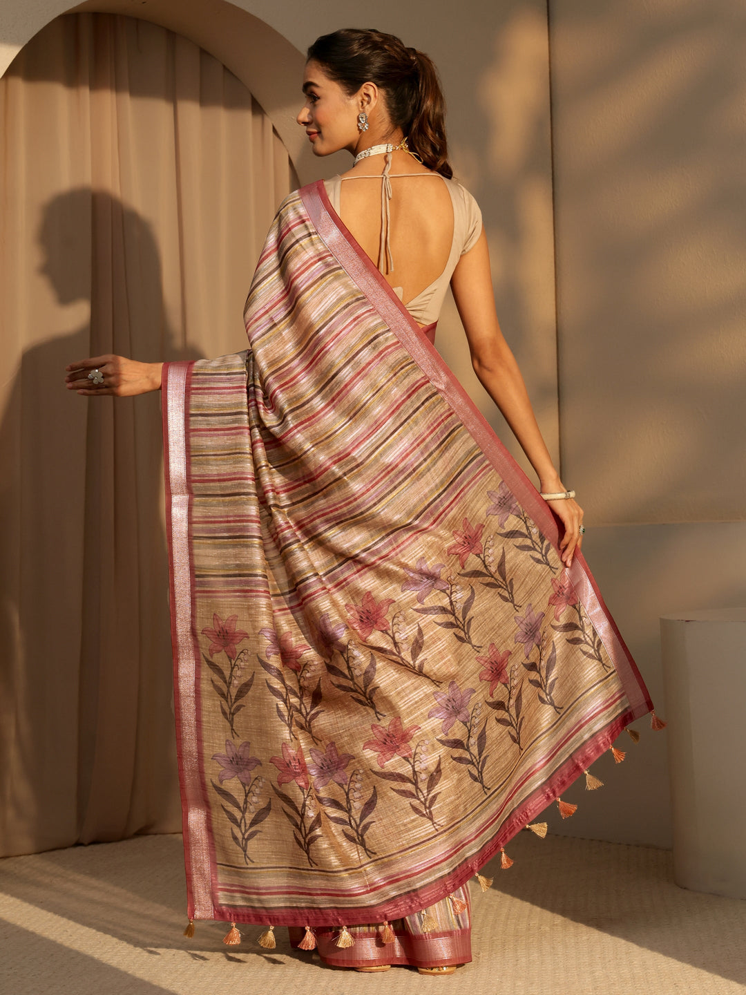  Multi Color Striped Cotton Blend Saree 