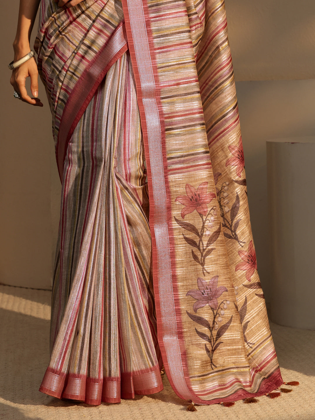  Multi Color Striped Cotton Blend Saree 