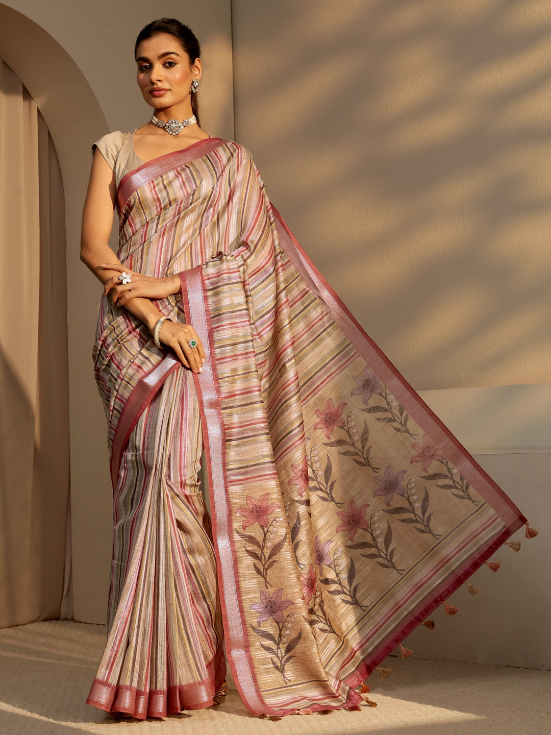  Multi Color Striped Cotton Blend Saree 