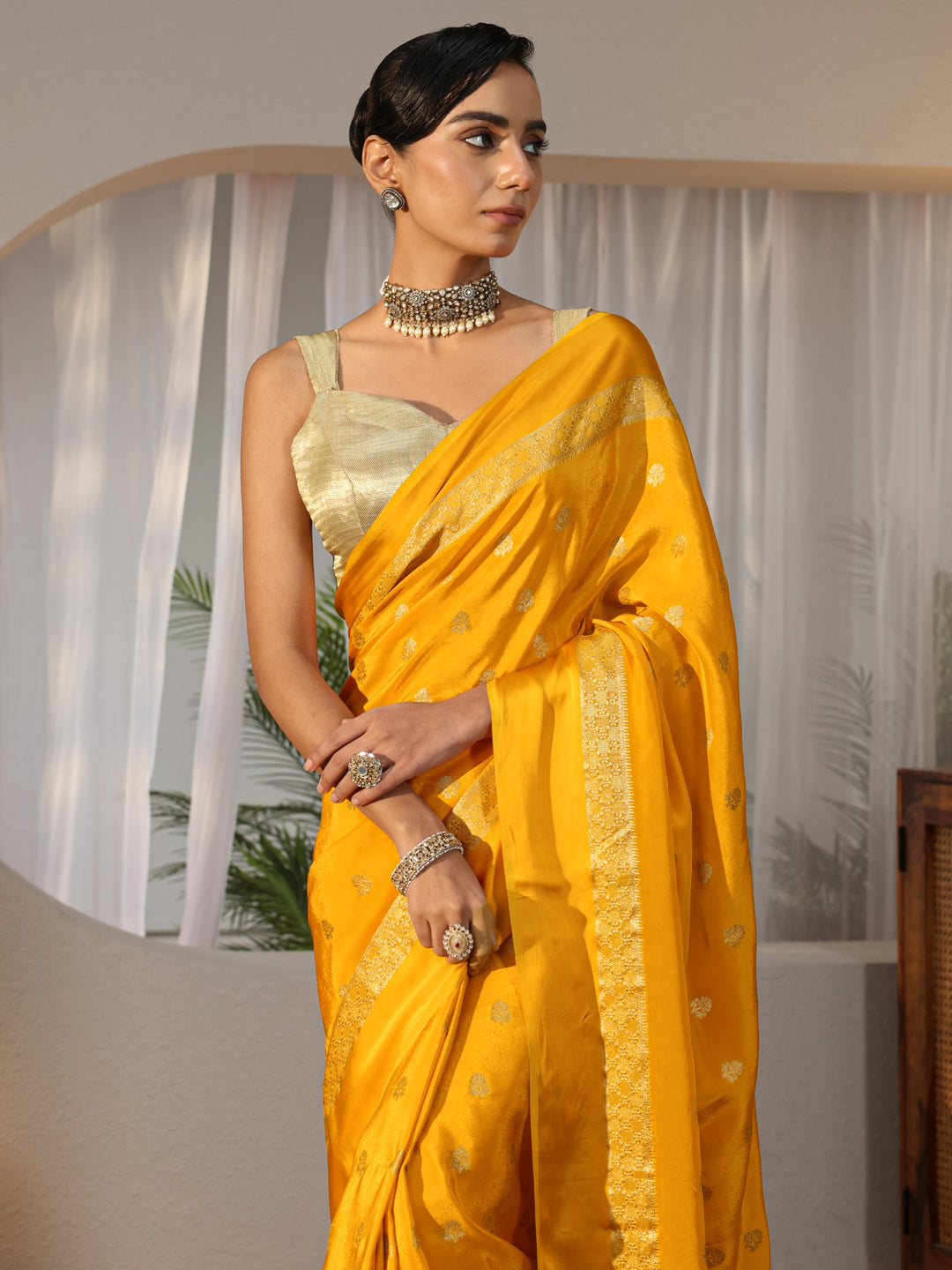  Mustard Woven Design Silk Blend Saree 