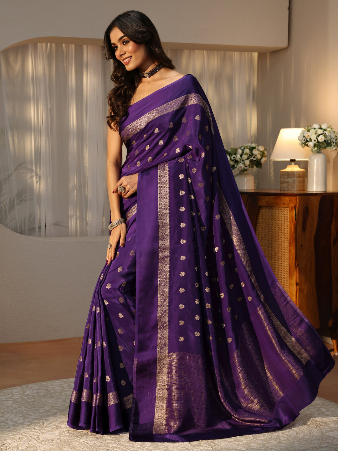  Purple Woven Design Silk Blend Saree 