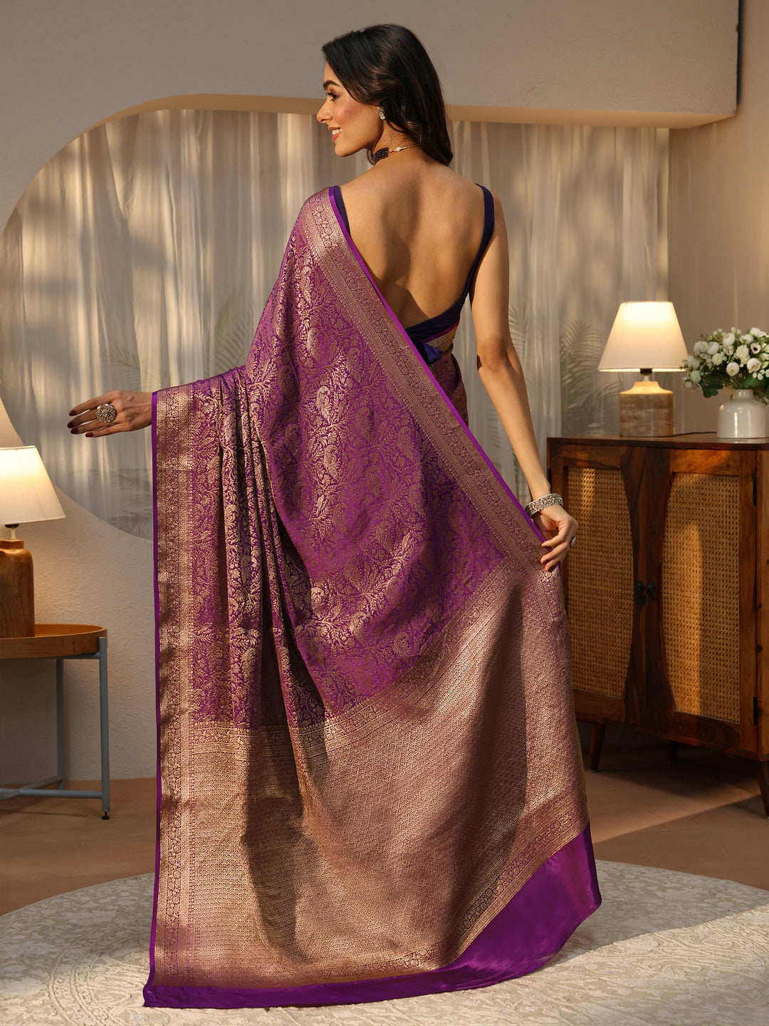  Purple Banarasi Silk Blend Saree 