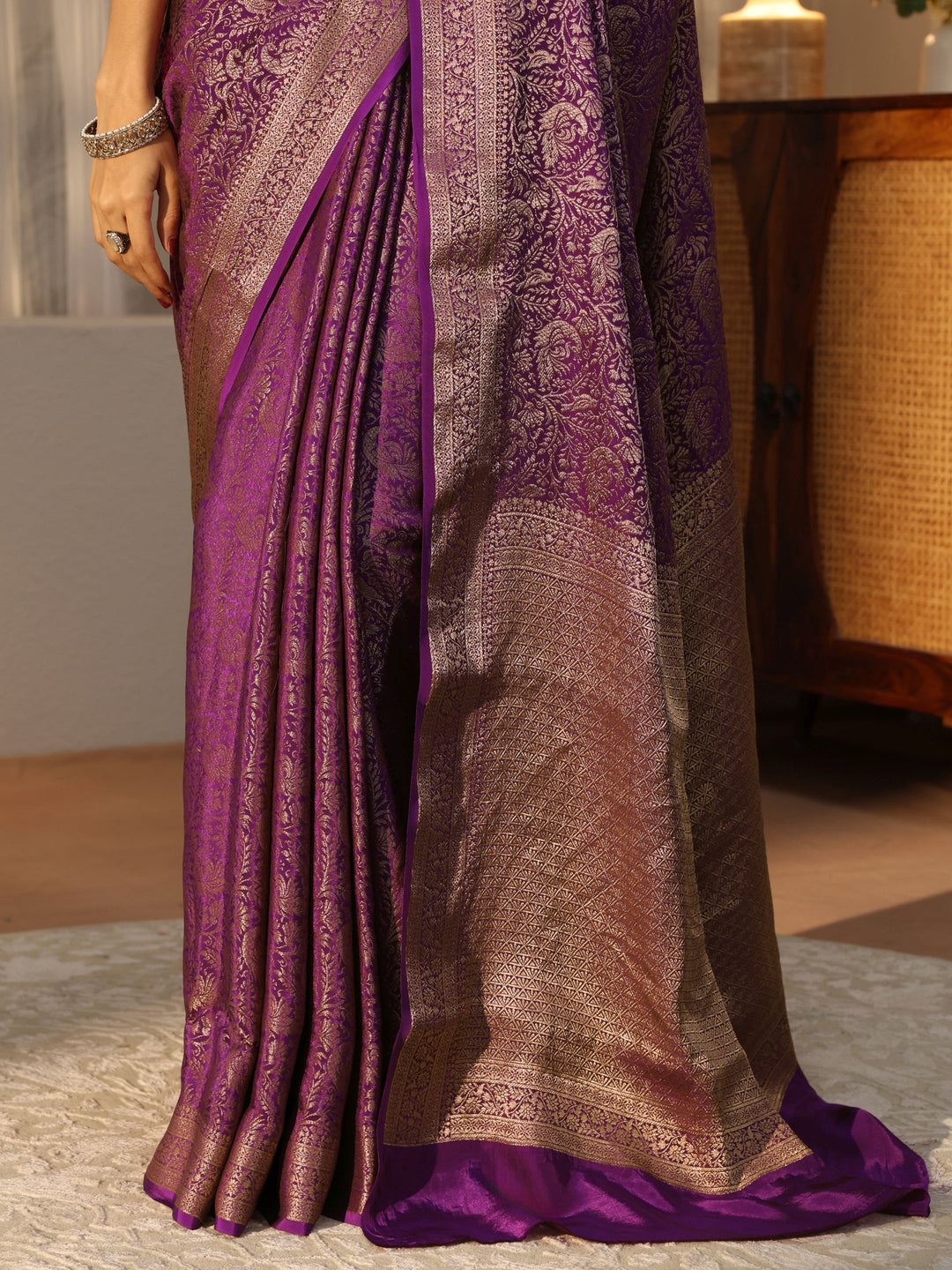  Purple Banarasi Silk Blend Saree 