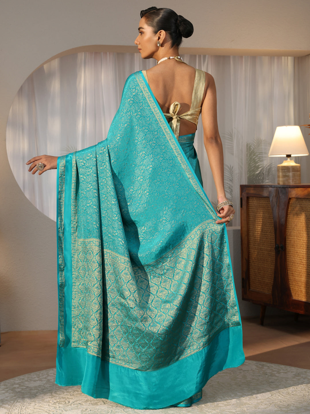  Teal Green Banarasi Silk Blend Saree 