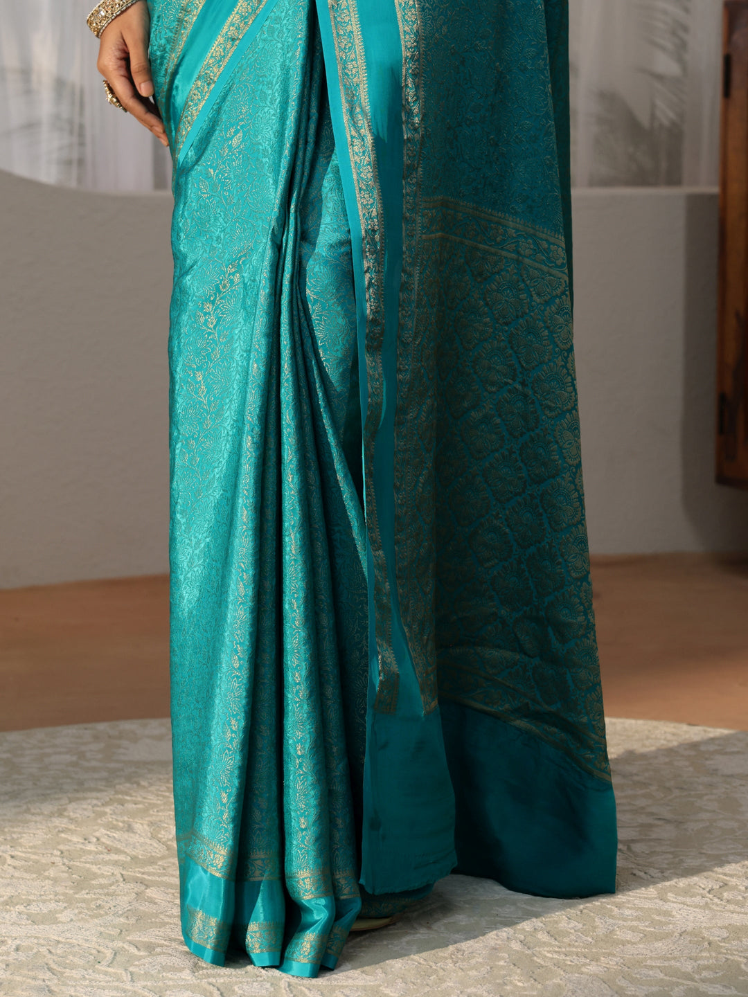  Teal Green Banarasi Silk Blend Saree 