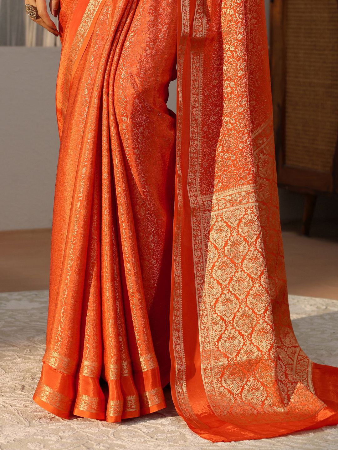  Orange Banarasi Silk Blend Saree 