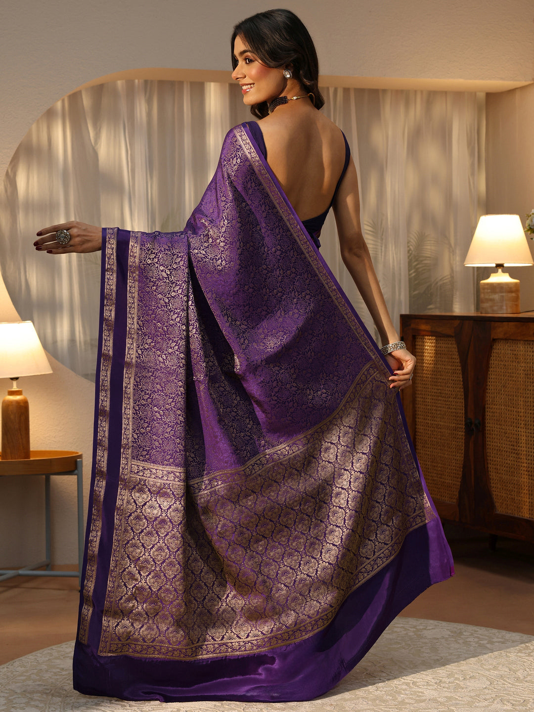  Purple Banarasi Silk Blend Saree 