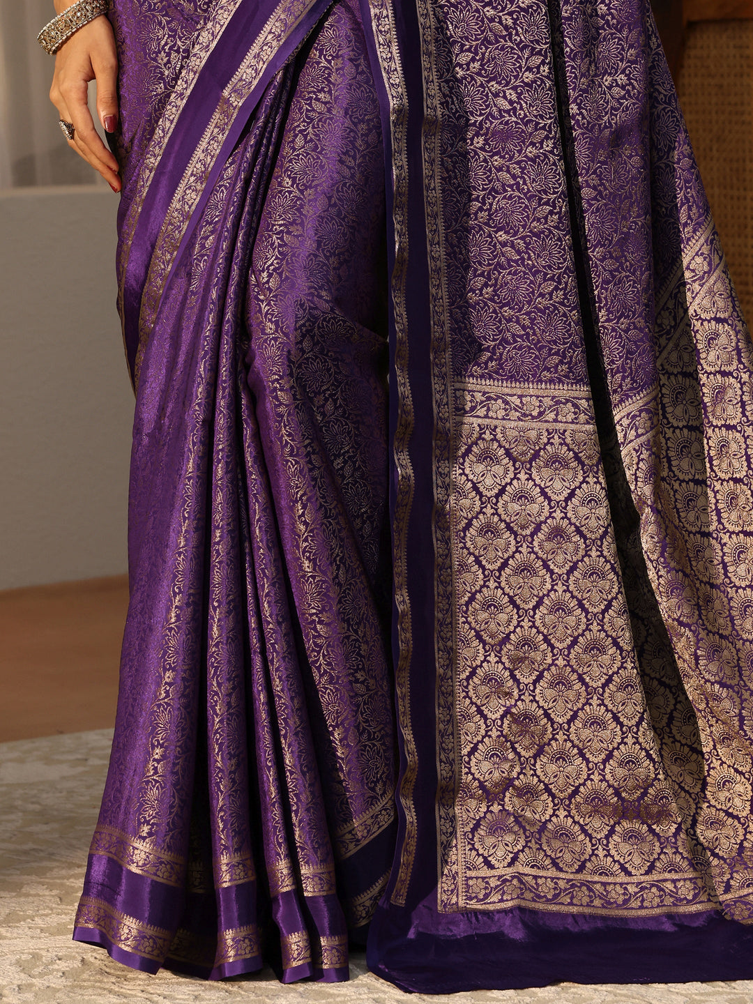  Purple Banarasi Silk Blend Saree 