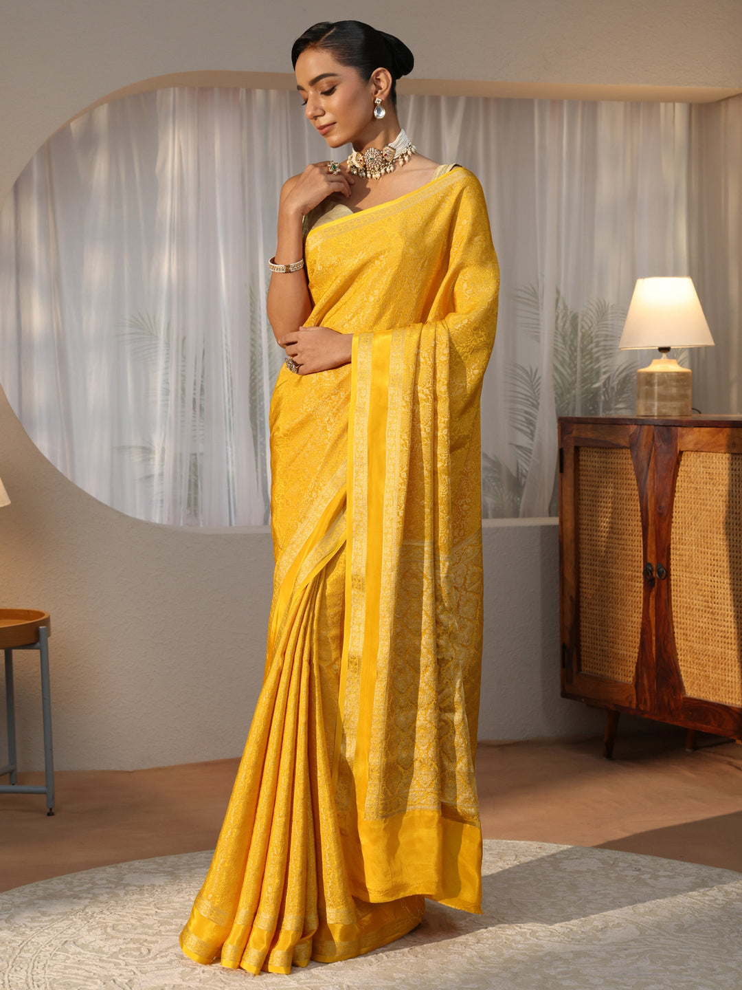  Yellow Banarasi Silk Blend Saree 