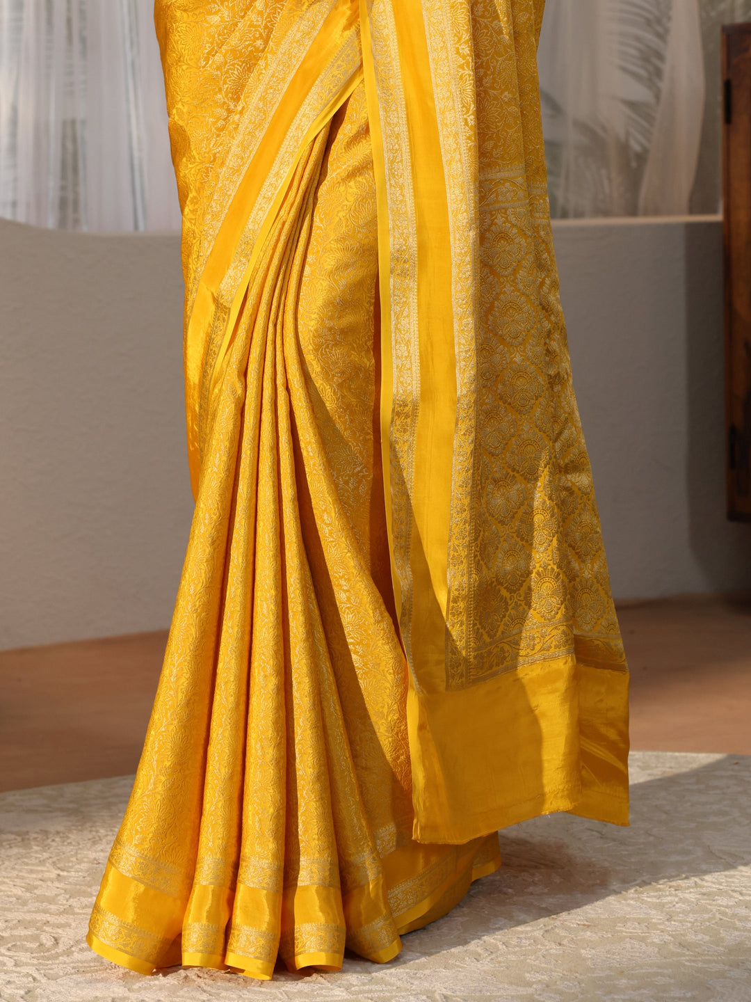  Yellow Banarasi Silk Blend Saree 