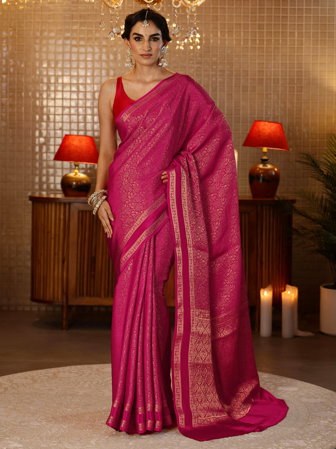  Rani Pink Banarasi Silk Blend Saree 