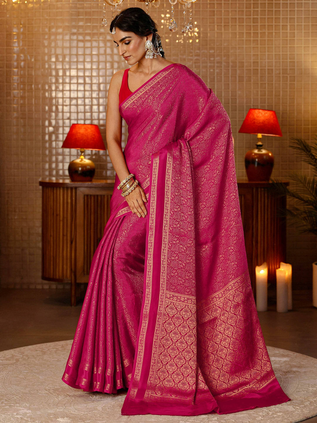  Rani Pink Banarasi Silk Blend Saree 