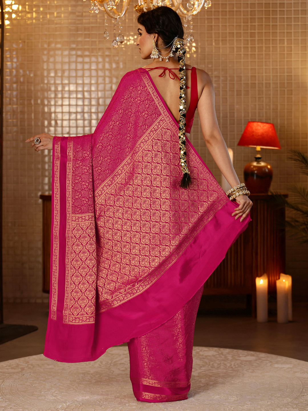  Rani Pink Banarasi Silk Blend Saree 