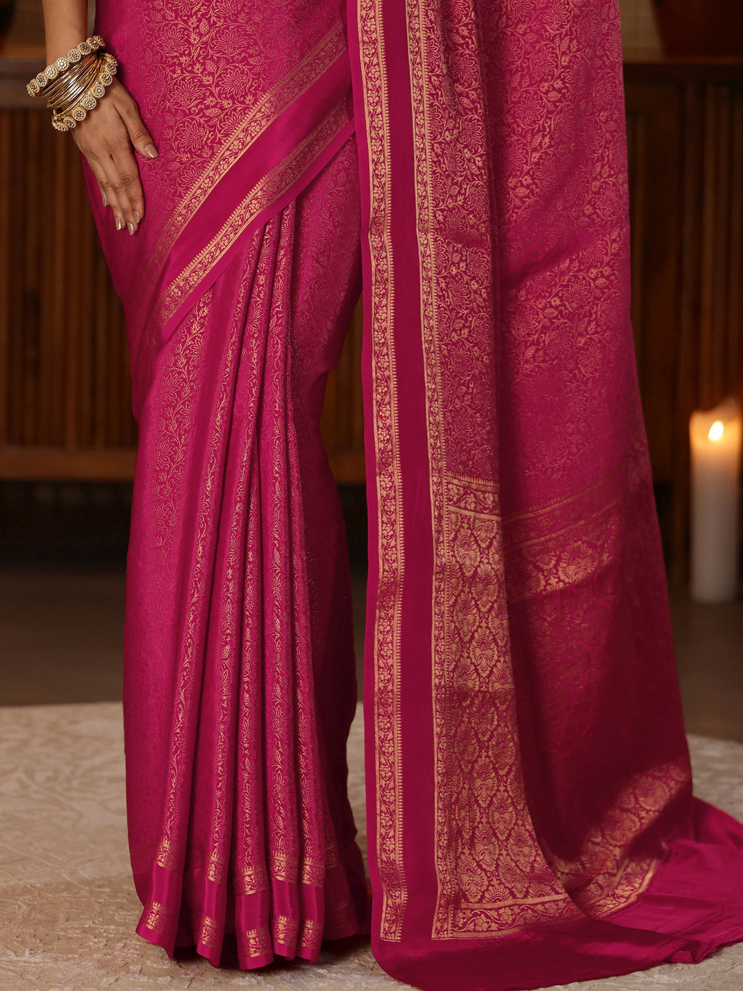  Rani Pink Banarasi Silk Blend Saree 