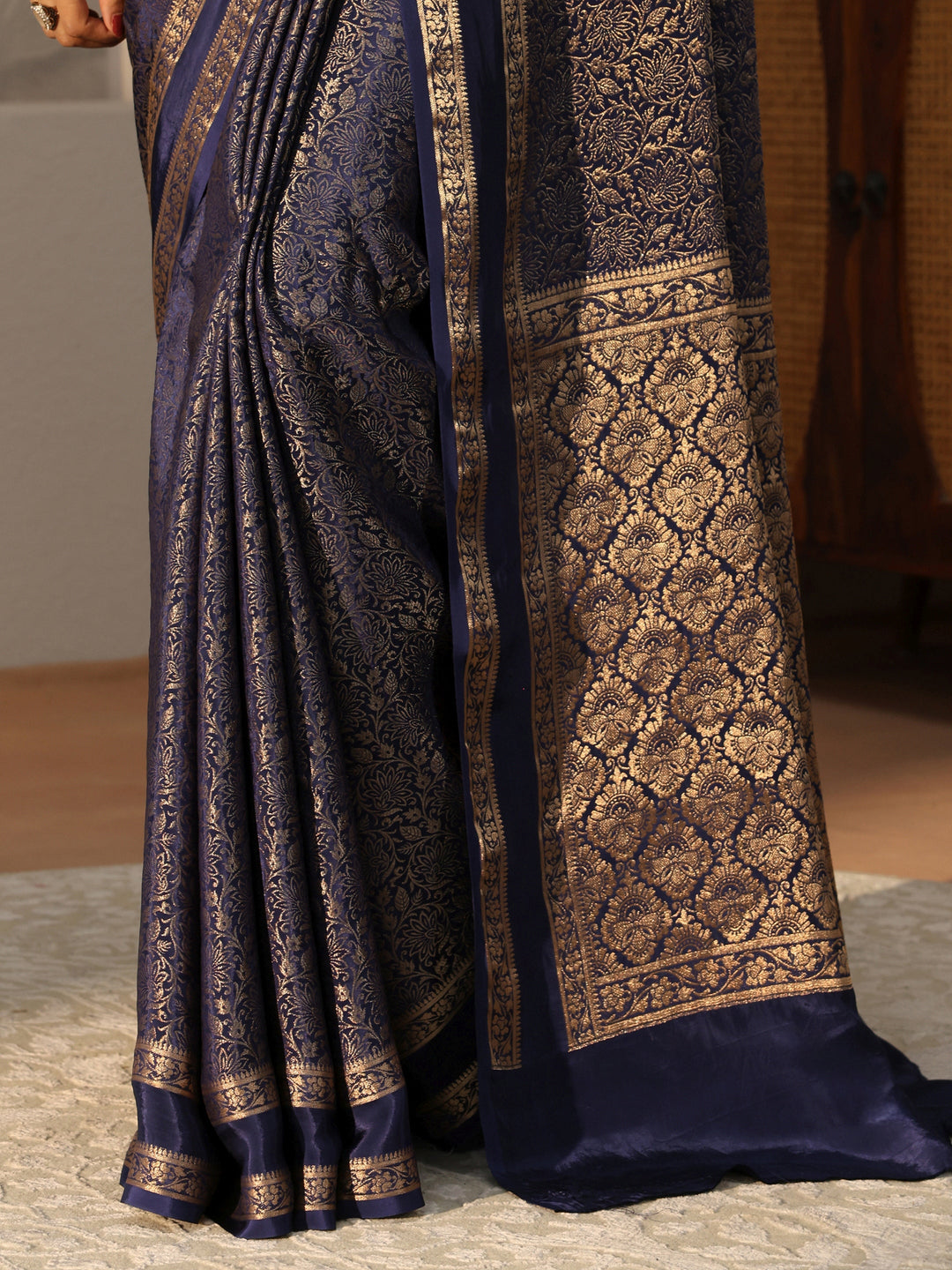  Midnight Blue Banarasi Silk Blend Saree 