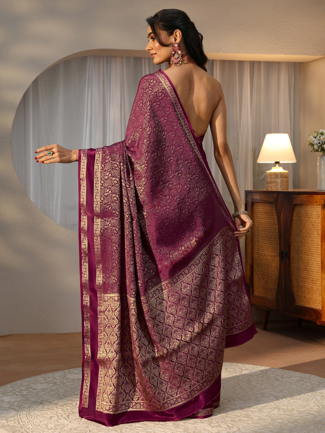  Burgundy Banarasi Silk Blend Saree 