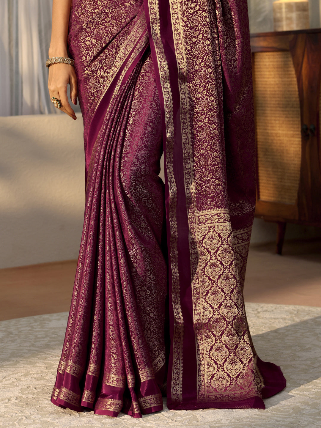  Burgundy Banarasi Silk Blend Saree 