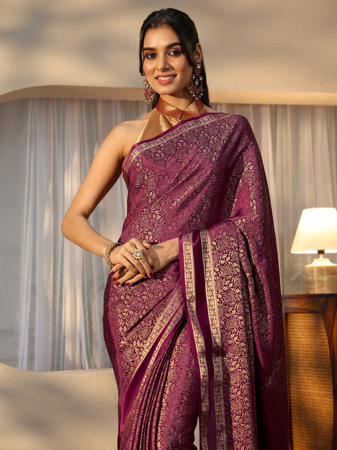  Burgundy Banarasi Silk Blend Saree 