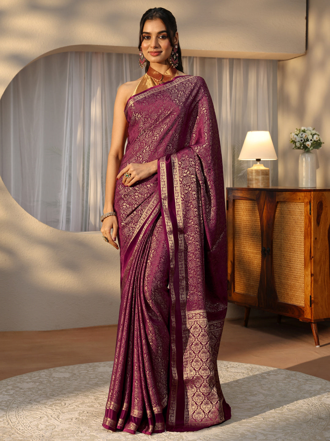  Burgundy Banarasi Silk Blend Saree 