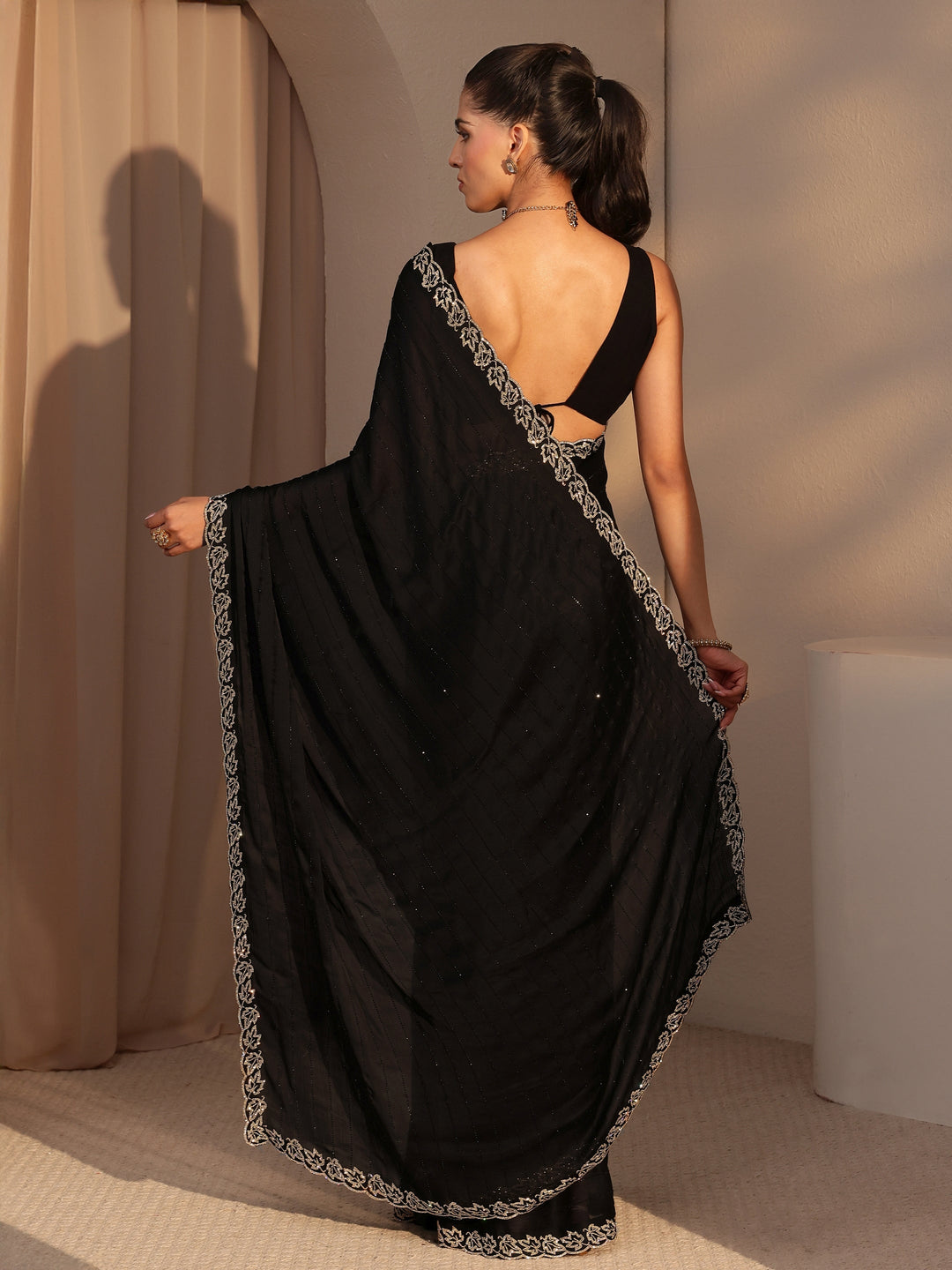  Black Embellished Chiffon Saree 