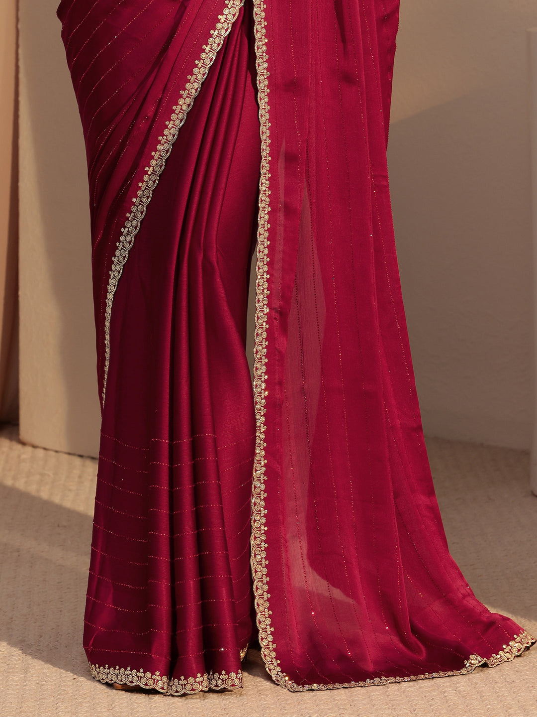  Red Embellished Chiffon Saree 