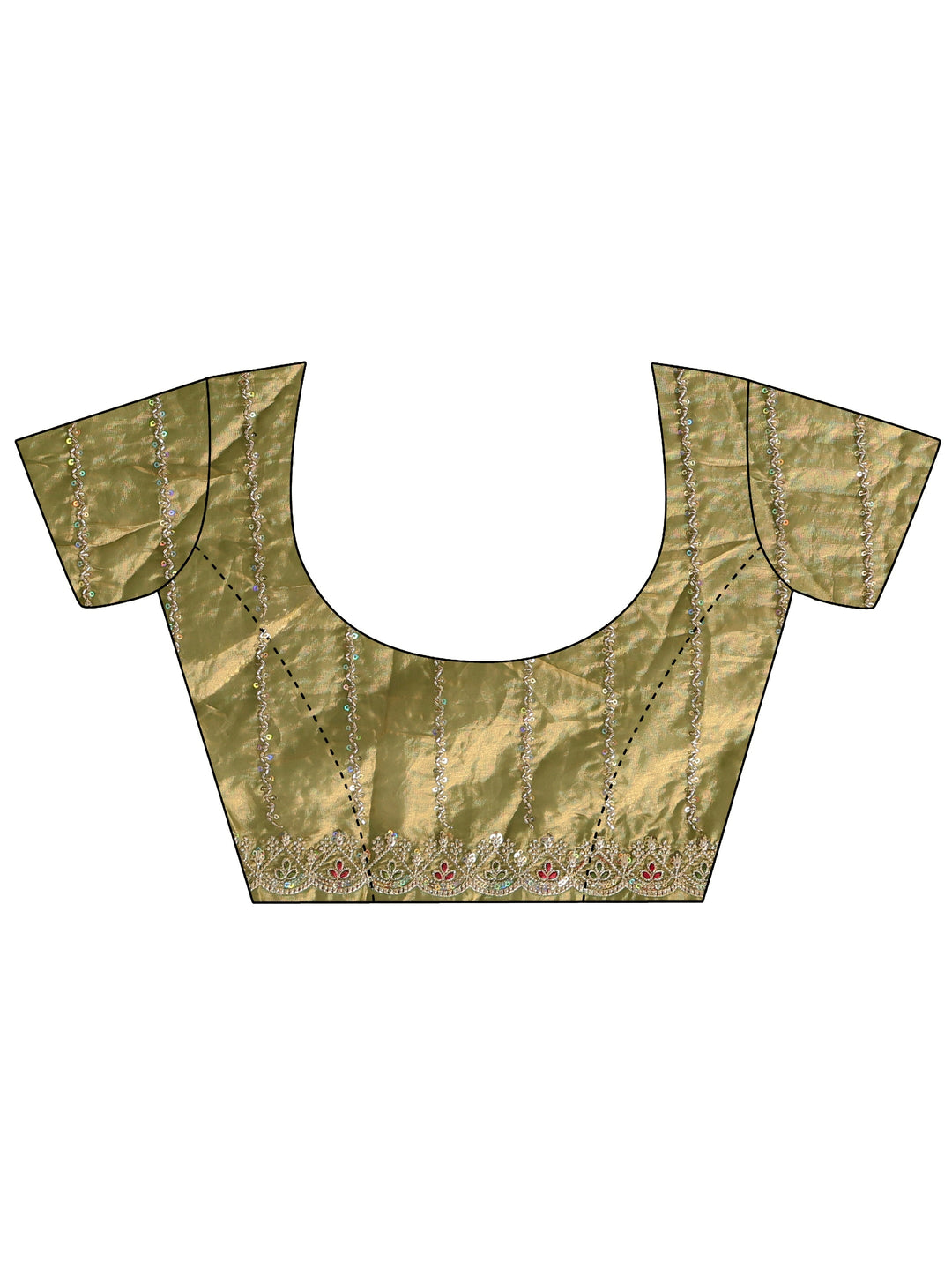  Olive Green Ethnic Embroidered Tissue Saree 