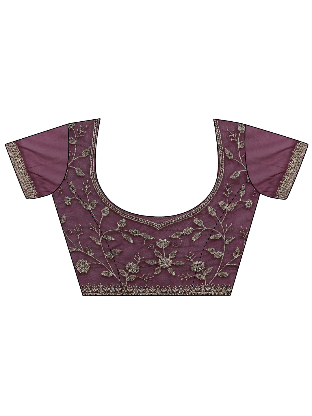  Burgundy Floral Embellished Net Saree 