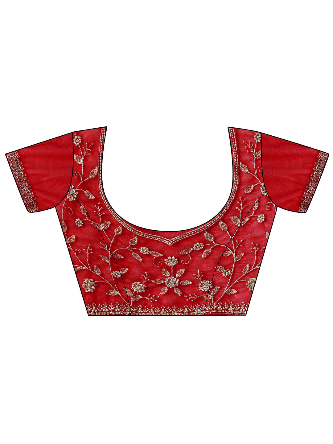  Red Floral Embroidered Net Saree 