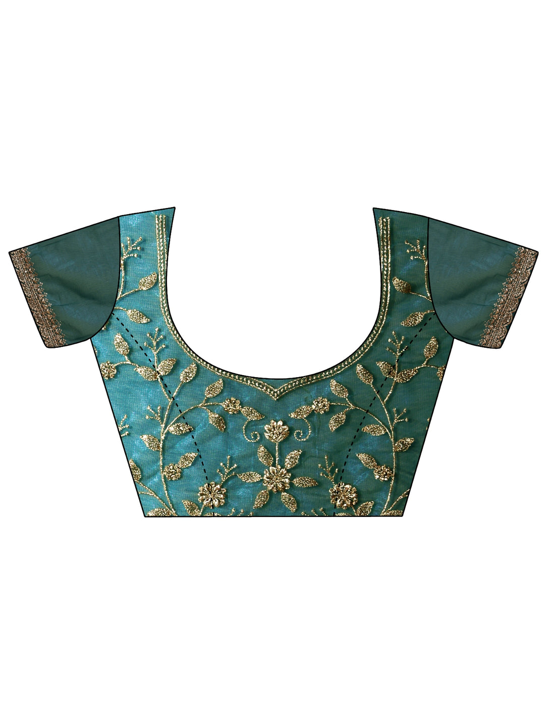  Green Floral Embroidered Net Saree 