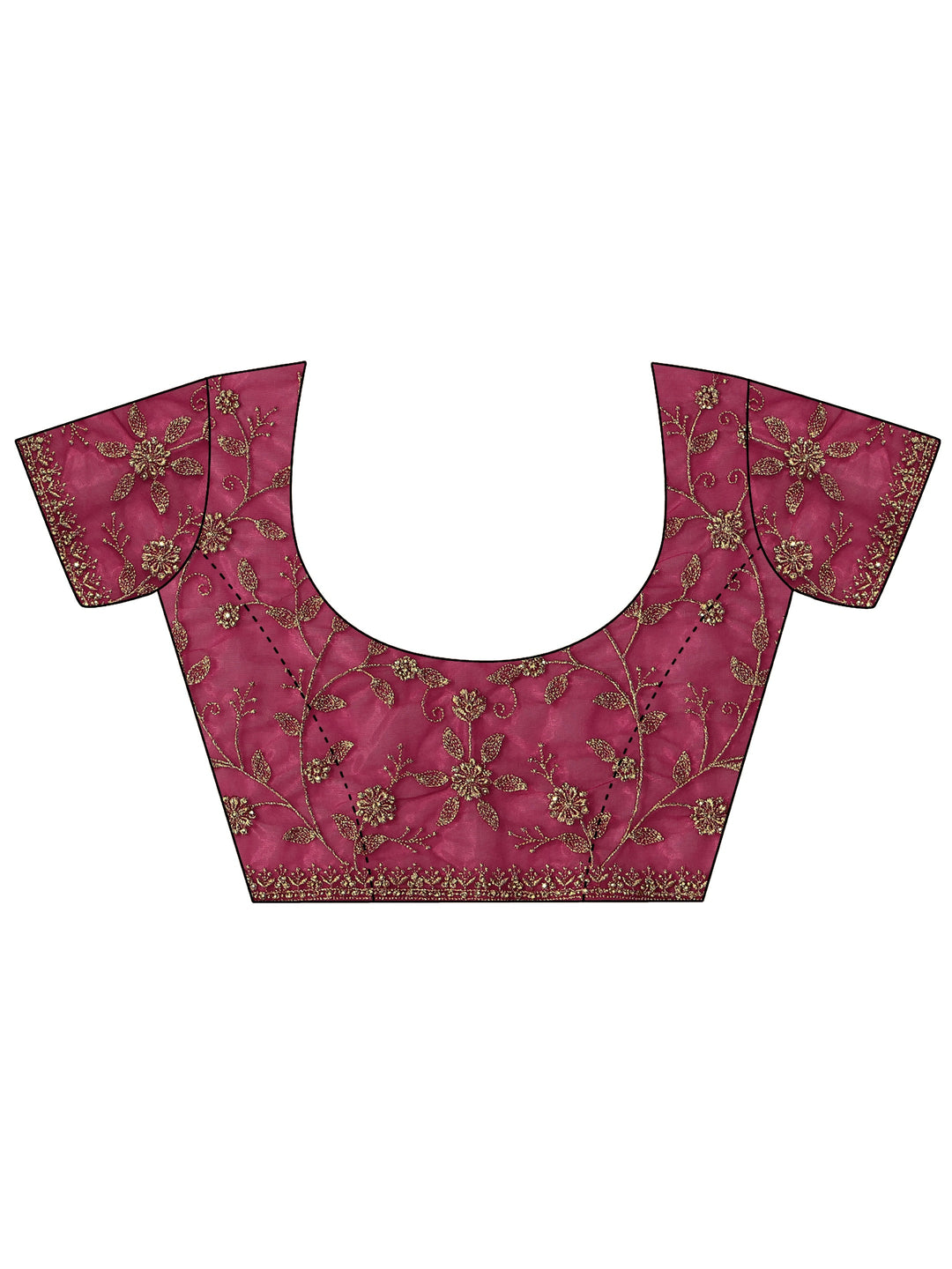  Rani Pink Floral Embroidered Net Saree 