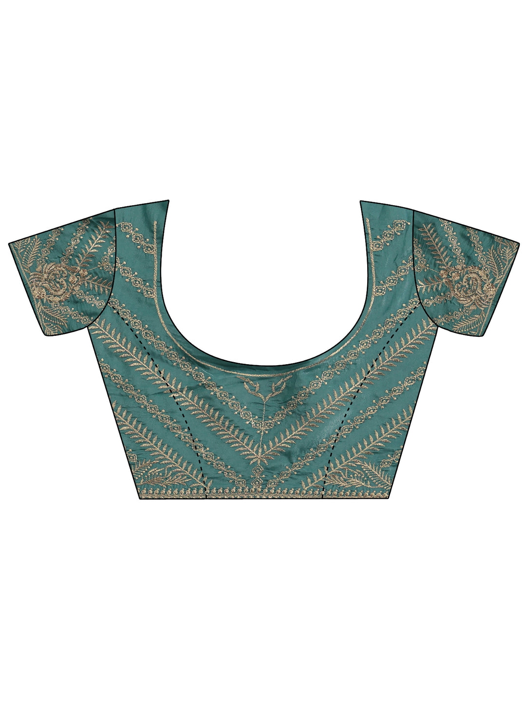  Teal Blue Ethnic Embroidered Satin Saree 