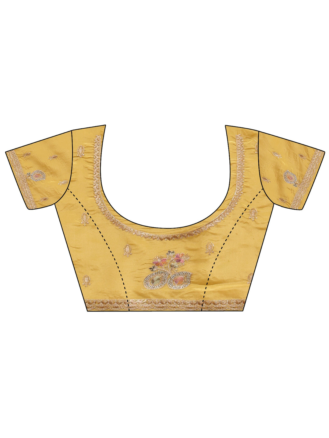  Mustard Ethnic Embroidered Satin Saree 