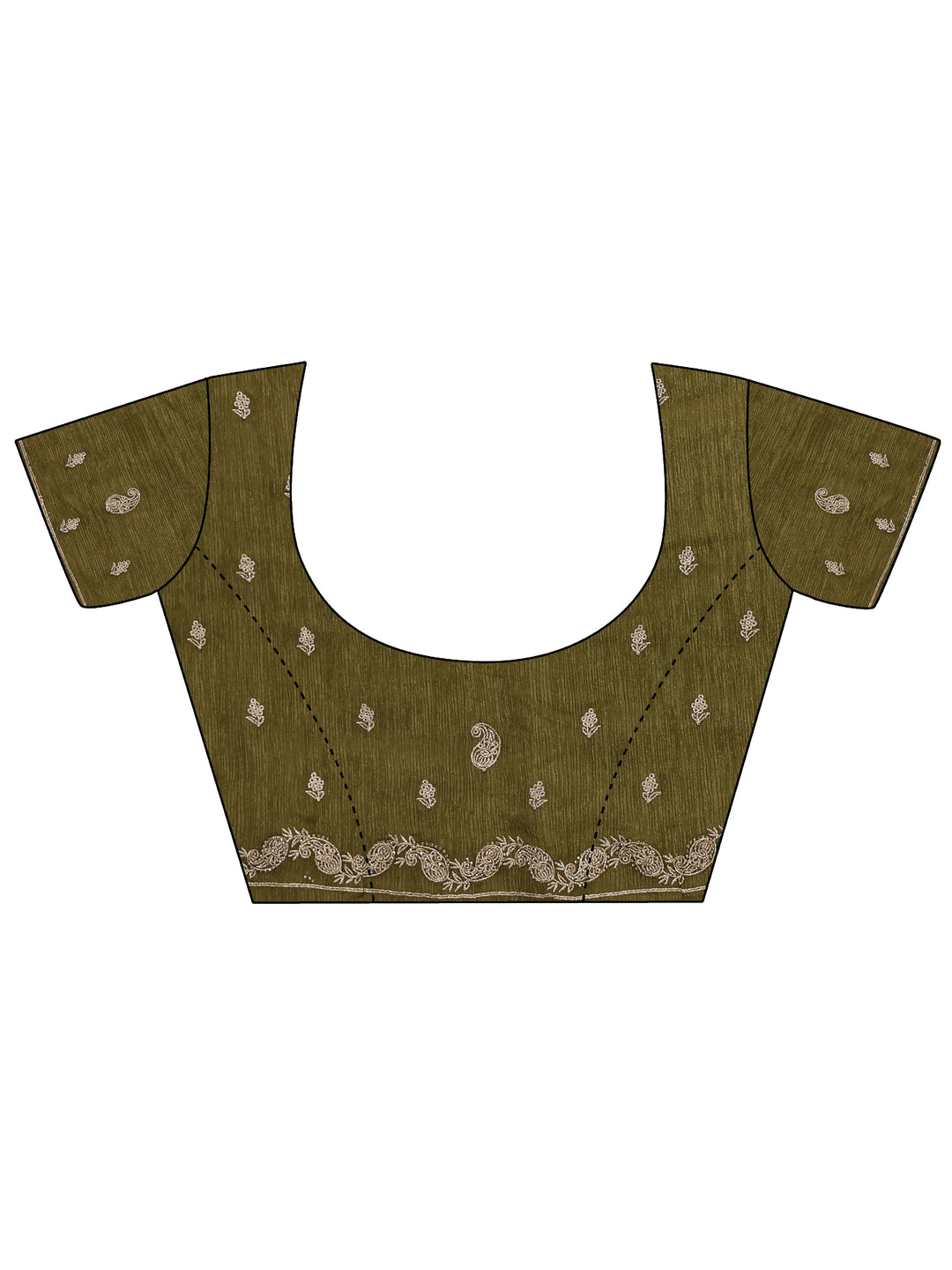  Olive Green Ethnic Embroidered Chiffon Saree 