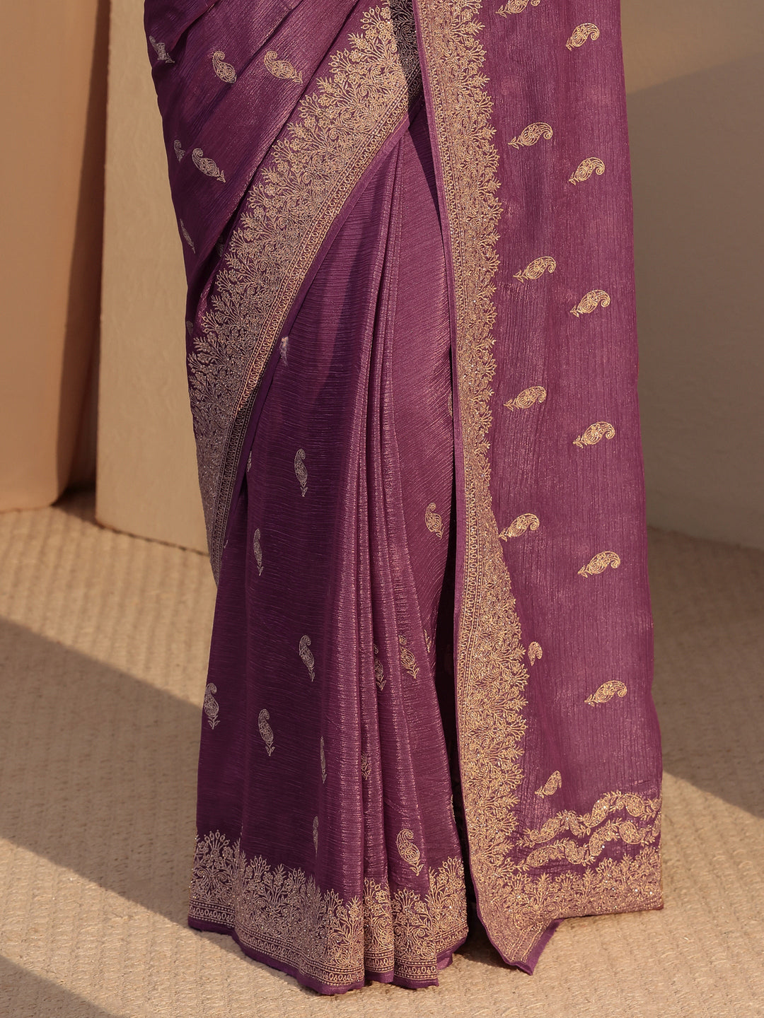  Mauve Ethnic Embroidered Chiffon Saree 