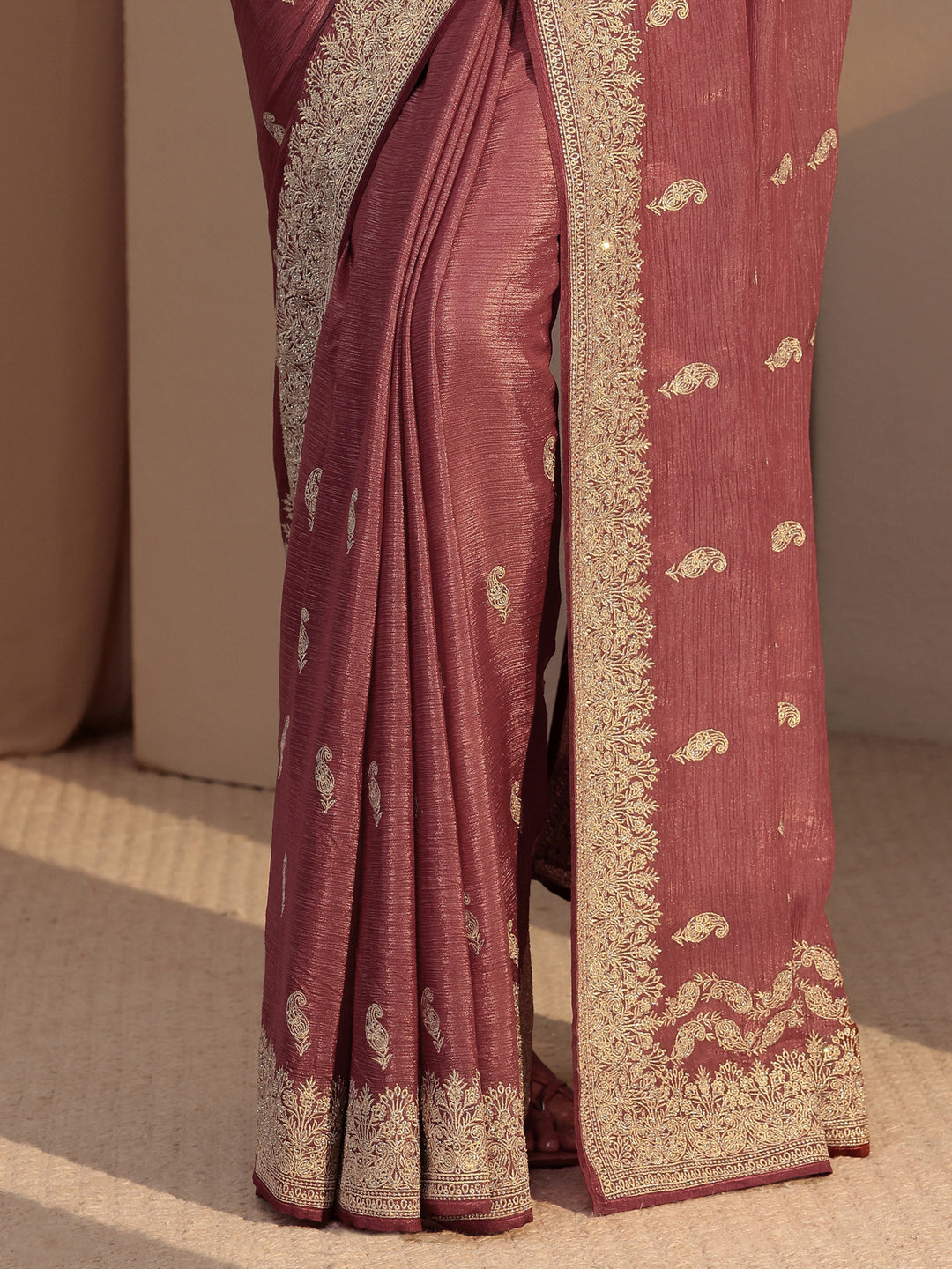  Rust Ethnic Embroidered Chiffon Saree 