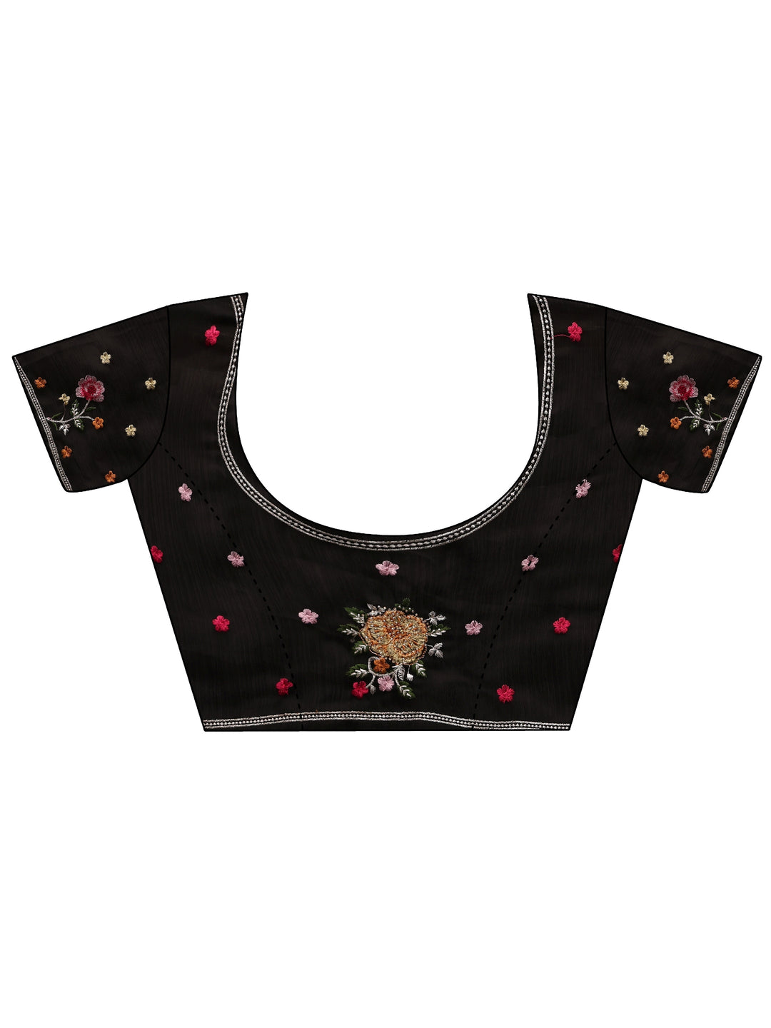  Black Chiffon Saree with Floral Border 
