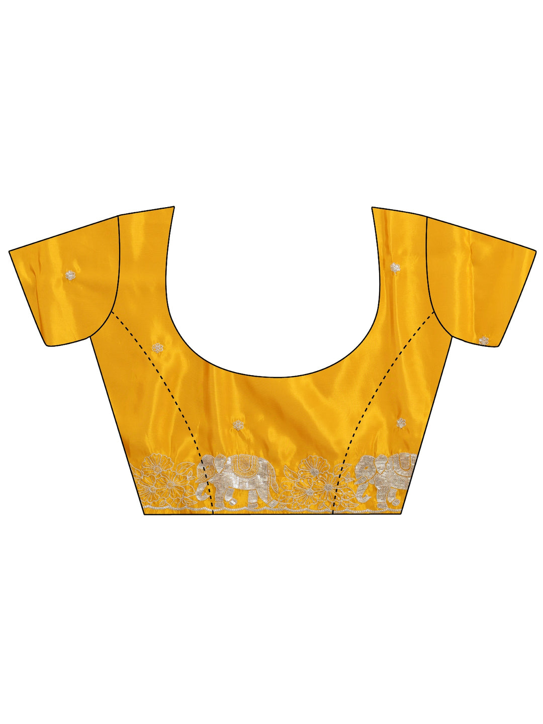  Mustard Embellished Satin Saree with Gaja Motif Border 