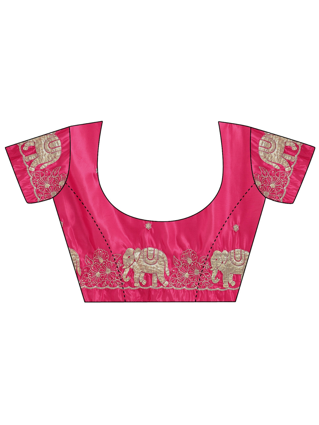  Rani Pink Embellished Satin Saree with Gaja Motif Border 