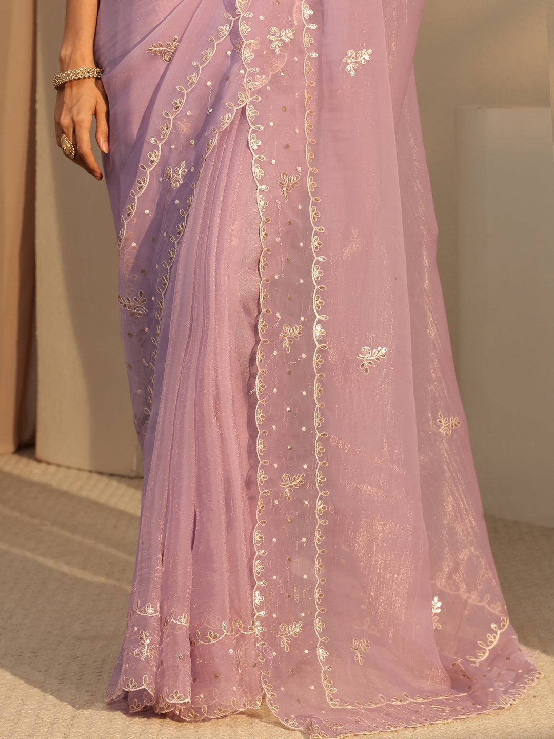  Lavender Floral Embroidered Tissue Saree 