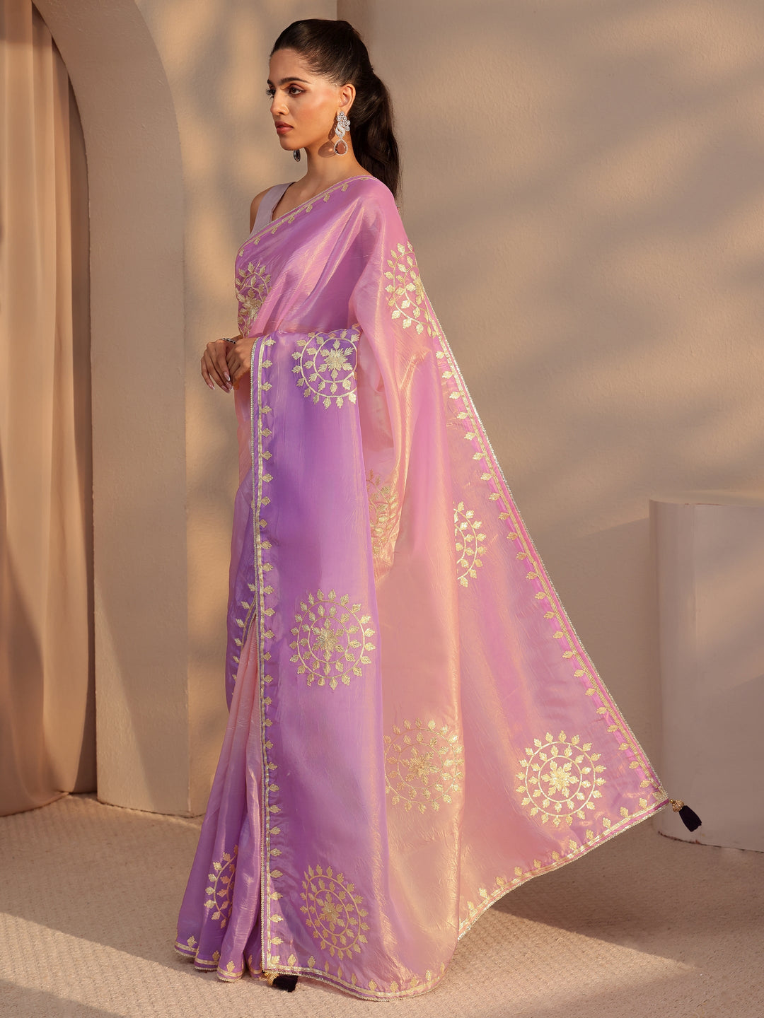  Lavender Ethnic Embroidered Ombre Satin Saree 