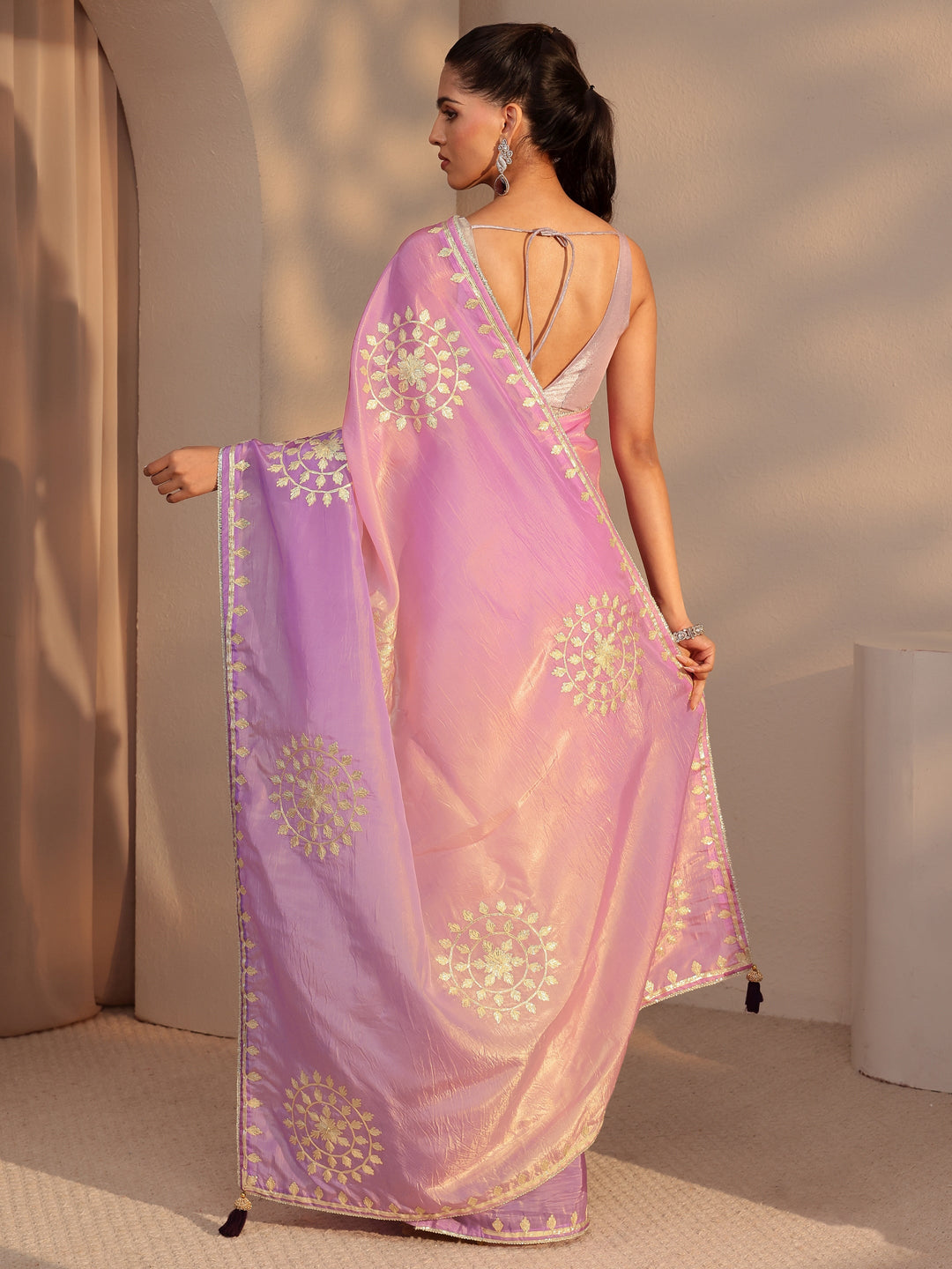  Lavender Ethnic Embroidered Ombre Satin Saree 